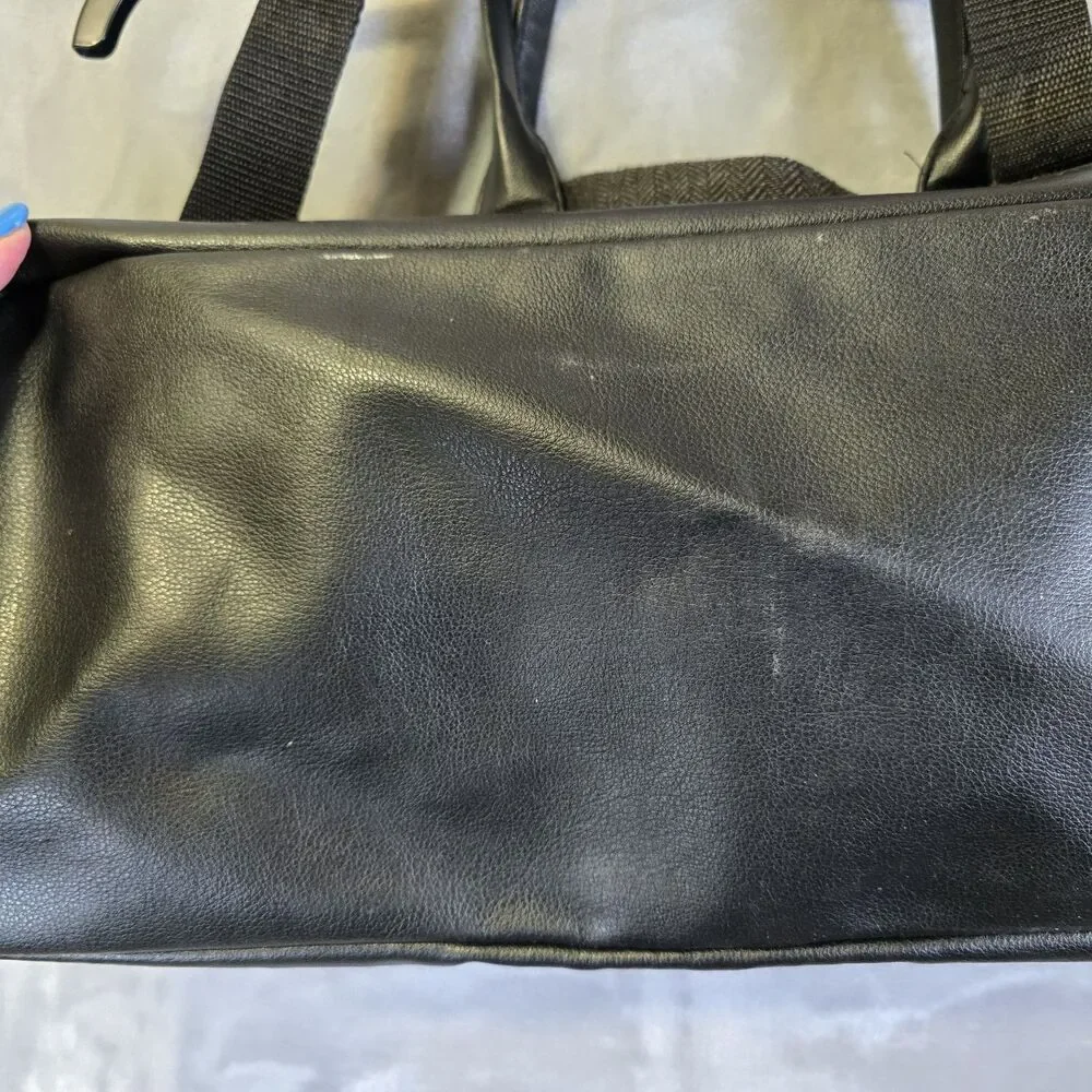 John Varvatos Gray Fabric Black Leather Trim Handles Duffle Bag - Fair